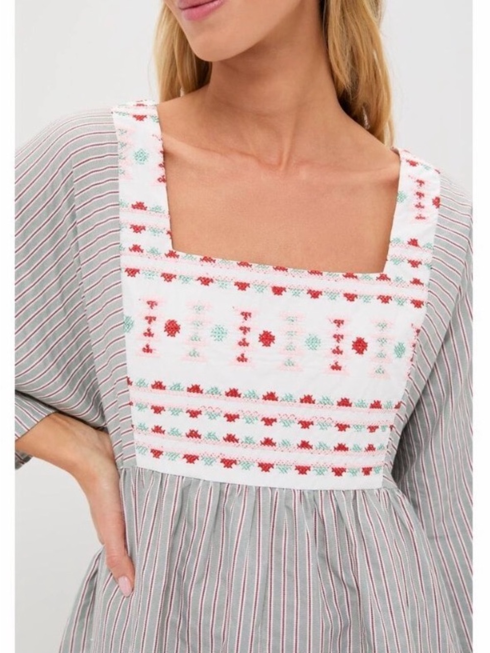 NWT TUCKERNUCK POMANDER PLACE Sage Stripe Embroidered Sadona Dress Size small - Picture 6 of 16